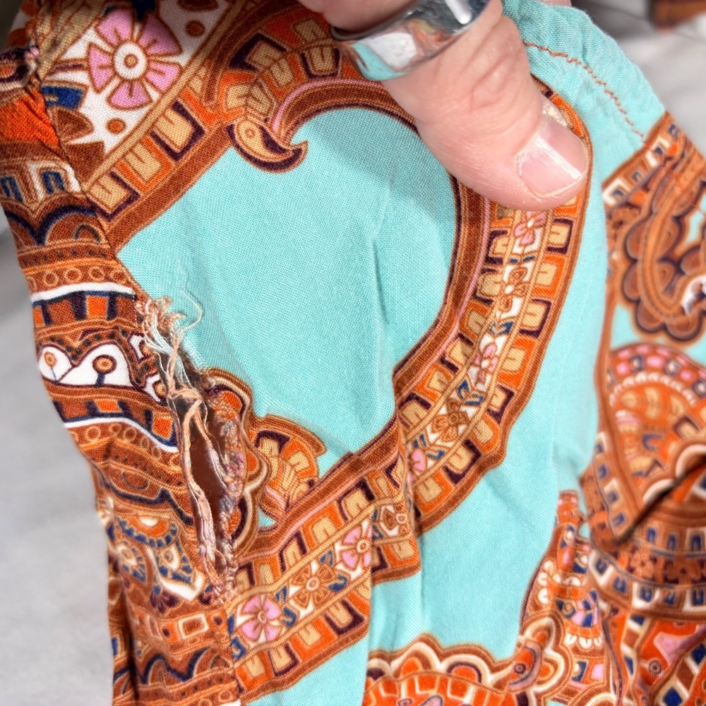 Ivy Street Womens Paisley Harem Jumpsuit Orange Turquoise Boho Wide Leg Large - Picture 7 of 12